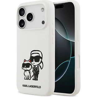 Чехол KARL LAGERFELD для iPhone 17 Pro Liquid Silicone Sketch Karl & Choupette Hard White (MagSafe)