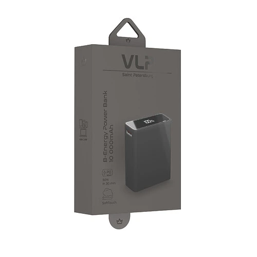 Аккумулятор внешний VLP B-Energy 10000mAh 30W, USB-C+USB-A, Стальной серый