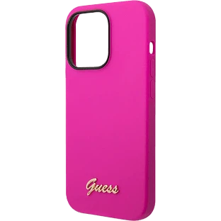 Guess для iPhone 14 Pro чехол Liquid silicone Gold metal logo Hard Fuchsia