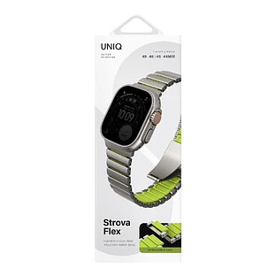 Ремешок Uniq для Apple Watch 49/46/45/44 mm Strova Flex Steel Band Titanium Silver/Lime Green