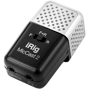 Ultra-compact analog microphone for iOS & Android. 2 capsules. Headphone output for monitoring.