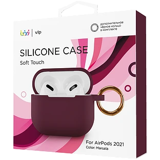 Чехол силиконовый VLP для AirPods 3 (2021),с кольцом, Soft Touch, марсала