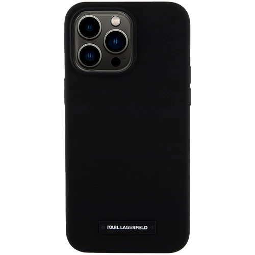 Чехол LAGERFELD Liquid silicone Metal plate logo Hard с MagSafe Чёрный для iPhone 15 Pro Max