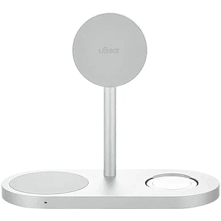 Беспроводное зарядное устройство uBear Stage Ultra, 3-в-1, с поддержкой MagSafe, Qi2, цвет: серебро Беспроводное зарядное устройство uBear Stage Ultra, 3-в-1, с поддержкой MagSafe, Qi2, цвет: серебро