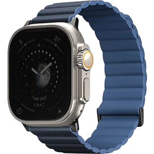 Uniq для Apple Watch 49/45/44/42 mm ремешок Revix Premium Ed. Leather/Silicone Prussian/Mist Blue