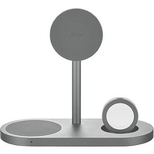 Беспроводное зарядное устройство uBear Stage Ultra, 3-в-1, с поддержкой MagSafe, Qi2.2 (35W), серый космос