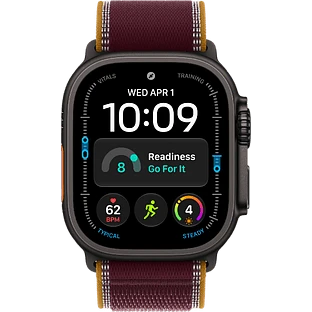 Apple Watch Ultra 4, GPS + Cellular, 49mm, Black Titanium Case with Burgundy Trail Loop - S/M