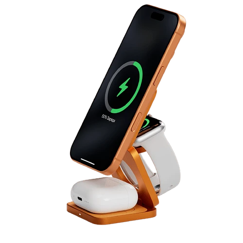 Беспроводное зарядное устройство uBear Balance Slim, 3-в-1, с поддержкой MagSafe, Qi2.2, цвет: космический оранжевый