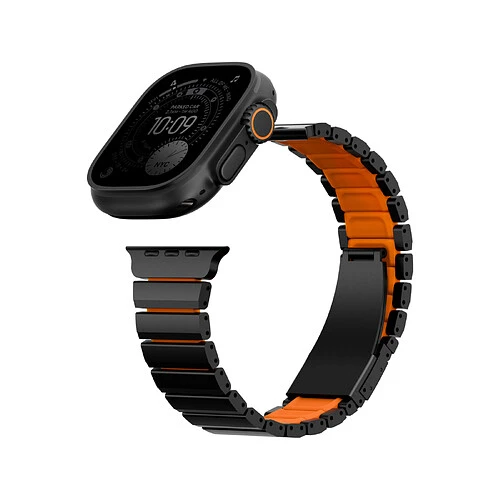 Uniq для Apple Watch 49/46/45/44 mm ремешок Strova Flex Steel Band Black/Volt Orange