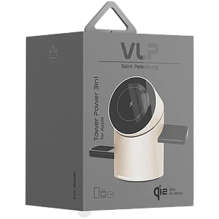 Беспроводное зарядное устройство VLP Tower Power 3 in 1 для Apple, натуральный титан