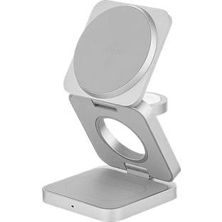 Беспроводное зарядное устройство uBear Balance Ultra, 3-в-1, с поддержкой MagSafe, Qi2, серебристый
