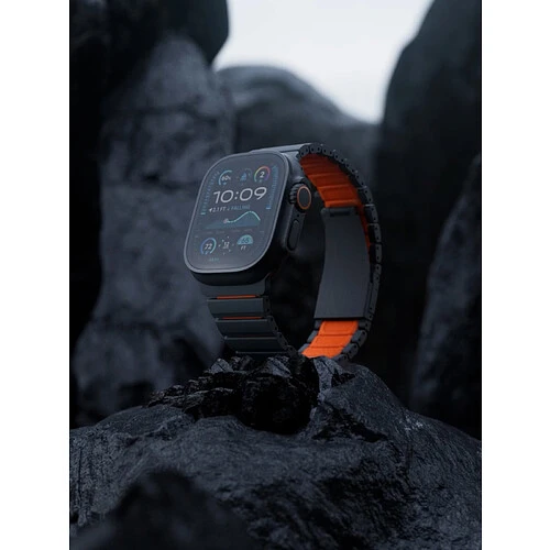Uniq для Apple Watch 49/46/45/44 mm ремешок Strova Flex Steel Band Black/Volt Orange