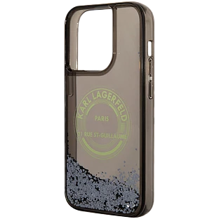 Lagerfeld для iPhone 14 Pro чехол Liquid Glitter RSG Round logo Hard Black