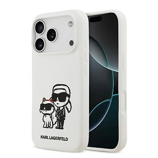 Чехол KARL LAGERFELD для iPhone 17 Pro Liquid Silicone Sketch Karl & Choupette Hard White (MagSafe)