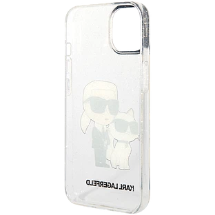Lagerfeld для iPhone 15 чехол PC/TPU NFT Karl & Choupette Hard Glitter Transparent