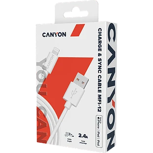 Кабель Canyon USB-A - Lightning MFI, 2м, Белый