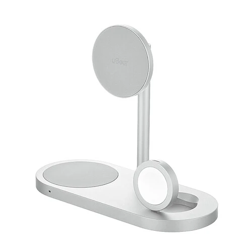 Беспроводное зарядное устройство uBear Stage Ultra, 3-в-1, с поддержкой MagSafe, Qi2.2 (35W), серебристый