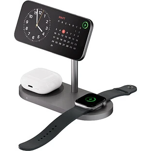 Беспроводное зарядное устройство uBear Stage Ultra, 3-в-1, с поддержкой MagSafe, Qi2.2 (35W), серый космос