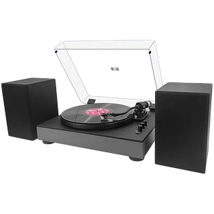 Виниловый проигрыватель с Bluetooth MUSIC PUBLIC KINGDOM TT55ATS с 2 колонками в комплекте, Чёрный