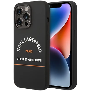 Lagerfeld для iPhone 14 Pro чехол Liquid silicone RSG logo Hard Black/Orange (MagSafe) Lagerfeld для iPhone 14 Pro чехол Liquid silicone RSG logo Hard Black/Orange (MagSafe)