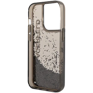 Lagerfeld для iPhone 14 Pro чехол Liquid Glitter Elongated logo Hard Translucent black Lagerfeld для iPhone 14 Pro чехол Liquid Glitter Elongated logo Hard Translucent black