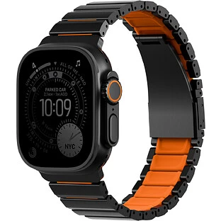 Uniq для Apple Watch 49/46/45/44 mm ремешок Strova Flex Steel Band Black/Volt Orange
