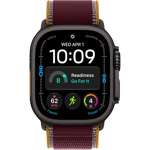 Apple Watch Ultra 4, GPS + Cellular, 49mm, Black Titanium Case with Burgundy Trail Loop - S/M