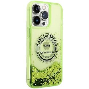 Lagerfeld для iPhone 13 Pro Max чехол Liquid Glitter RSG Round logo Hard Green