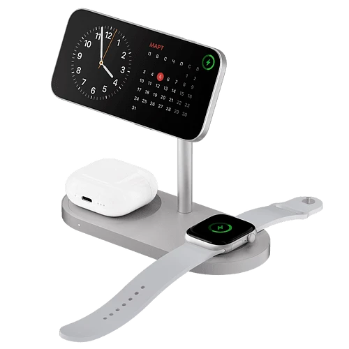 Беспроводное зарядное устройство uBear Stage Ultra, 3-в-1, с поддержкой MagSafe, Qi2.2 (35W), серебристый