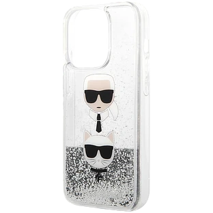 Lagerfeld для iPhone 14 Pro чехол Liquid Glitter Karl & Choupette heads Hard Silver Lagerfeld для iPhone 14 Pro чехол Liquid Glitter Karl & Choupette heads Hard Silver