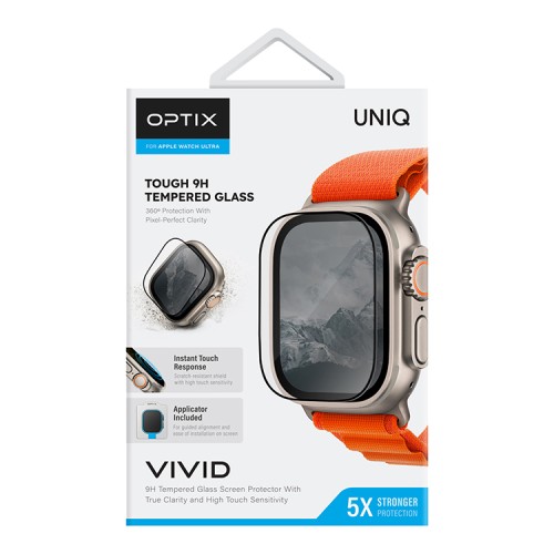 Uniq cтекло для Apple Watch Ultra 49 mm OPTIX Vivid (true colors) Clear/Black (+installer)