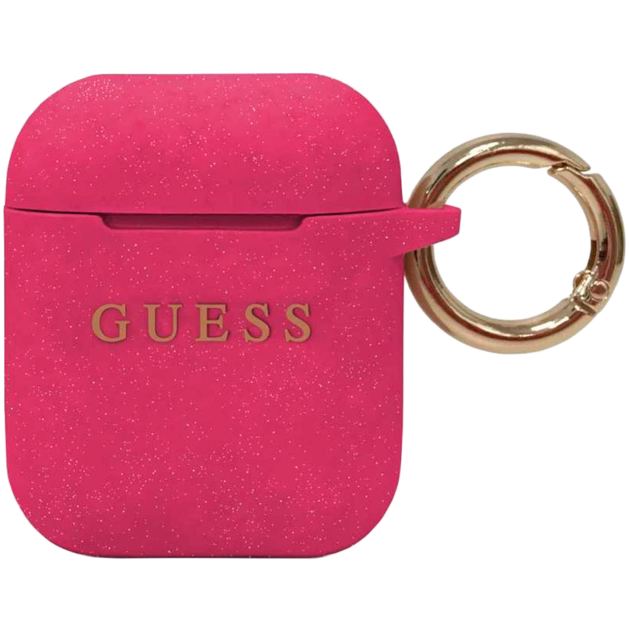 Чехол GUESS Silicone with ring Glitter/Fuschia